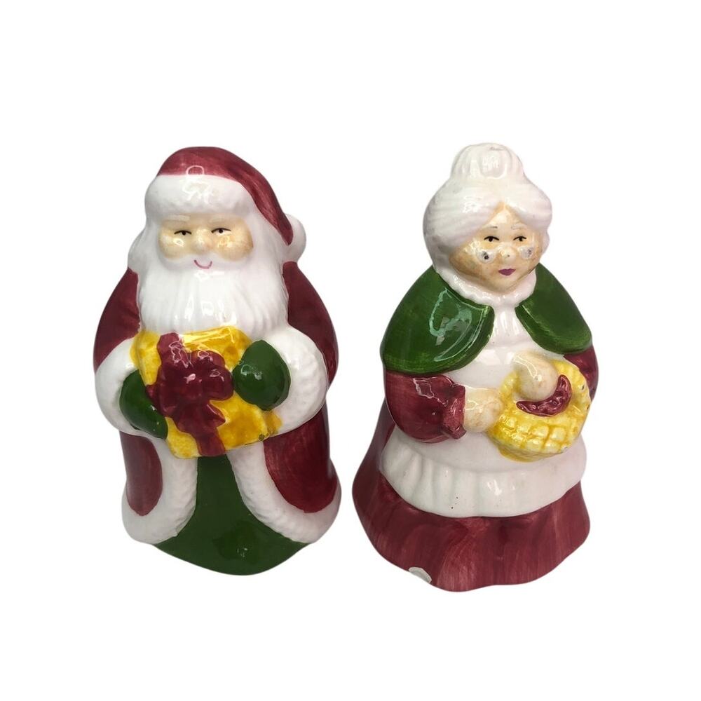 Mr. & Mrs. Santa Claus Painted Ceramic Christmas Salt Pepper Shakers